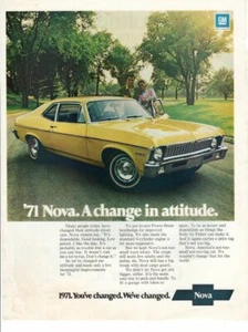 Oldtimer Print Werbung Anzeige Auto Chevrolet Chevy Nova 1971 A Change n Attitude - Bild 1 von 1