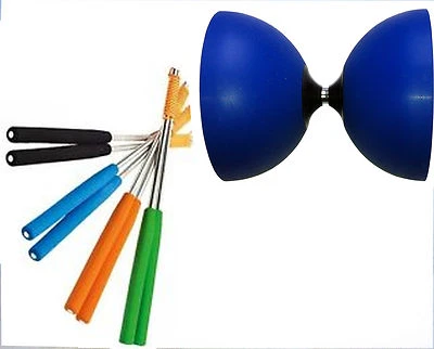 DIABOLONET-KREISZ Henrys Jazz Diabolo Blau mit Tuning Kit von Diabolonet + Henys Alustäbe 325