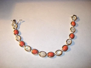 Bracciale Cabs Vetro Ovale Bianco Pesca 925 Misura 7,25 - Foto 1 di 3