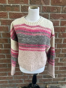 Pilcro Anthropologie Chunky Knit Striped Sweater Sz M Bohemian Cottagecore Pink - Picture 1 of 5