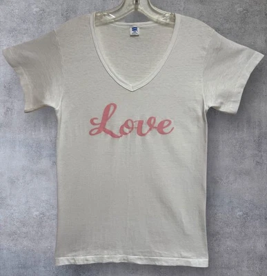 Vintage 70’s V-Neck Spellout Love Single Stitch T Shirt Women’s Small 16”x25” - Image 1 of 4