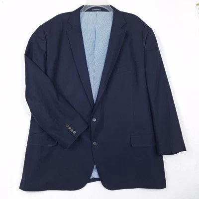 Stafford Mens Blazer Navy Blue Cotton 2 Button Classic Sport Coat 54 BLong  - Image 1 of 4