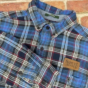 Woolrich Shirt Mens Large Blue Plaid Flannel Samuel Adams Button Down Outdoor - Picture 1 of 10