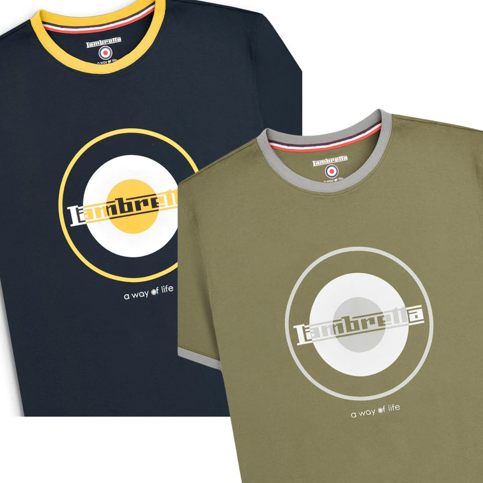 Lambretta Mens Target Print Ringer Short Sleeve Cotton T-Shirt Top Tee - Image 1 of 1