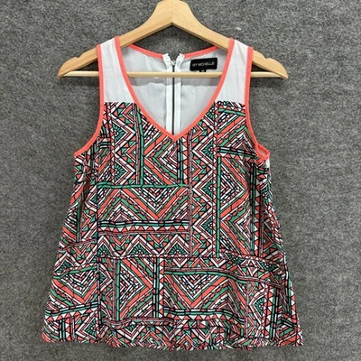 Blusa My Michelle Mujer XS Naranja Cremallera Geométrica Cuello en V Sin Mangas Informal Foto 1 de 4