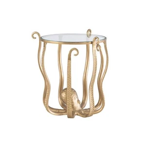 Olivia Octopus Aluminum 20 in. Gold Round Glass Top End Table - Picture 1 of 9