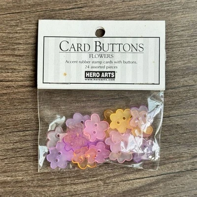 NEW Vintage Y2K 2 Hole Flower Card Buttons 24 Pc Pink Yellow Arts & Crafts - Image 1 of 4