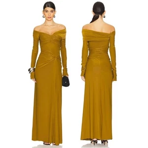 Vestido Deme by Gabriella Connie Fuera del Hombro Acanalado Formal Gala Verde Talla S - Imagen 1 de 10