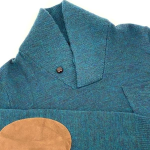 J Crew Merinowolle Schalkragen Pullover Herren Medium schmal türkis Ellenbogen Patches - Bild 1 von 7