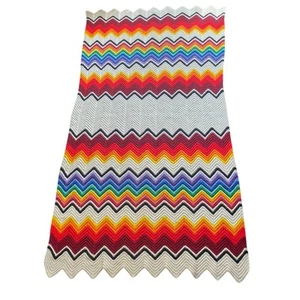 Chevron Rainbow Stripe Crochet Afghan Throw Blanket Ripple Wave Handmade VTG 70s - Picture 1 of 4
