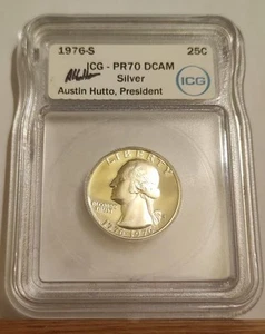 1976-S Washington Quarter Silver PR70 DCAM ICG Austin Hutto Signed - Picture 1 of 4
