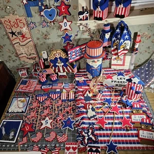 Vintage Handmade Lot Of Needlepoint  Plastic Canvas 4th of July Decorations  - Picture 1 of 24