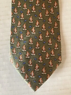 Corbata Pierre Cardin para hombre corbata seda verde pingüinos peces estampado satinado Foto 1 de 4