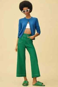 Pantalones cortos Anthropologie Colette pierna ancha Maeve punto en contraste verde esmeralda 25 - Imagen 1 de 4