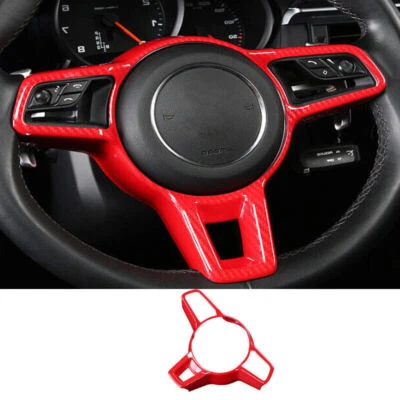 For Porsche Macan 15-21 Red Carbon Fiber Steering Wheel button Frame Cover Trim — 第 1/4 张图片