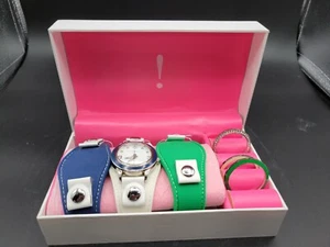 ISAAC Mizrahi Live Interchangeable Bezel Watches Silicone Strap Cowhide Snaps - Picture 1 of 4