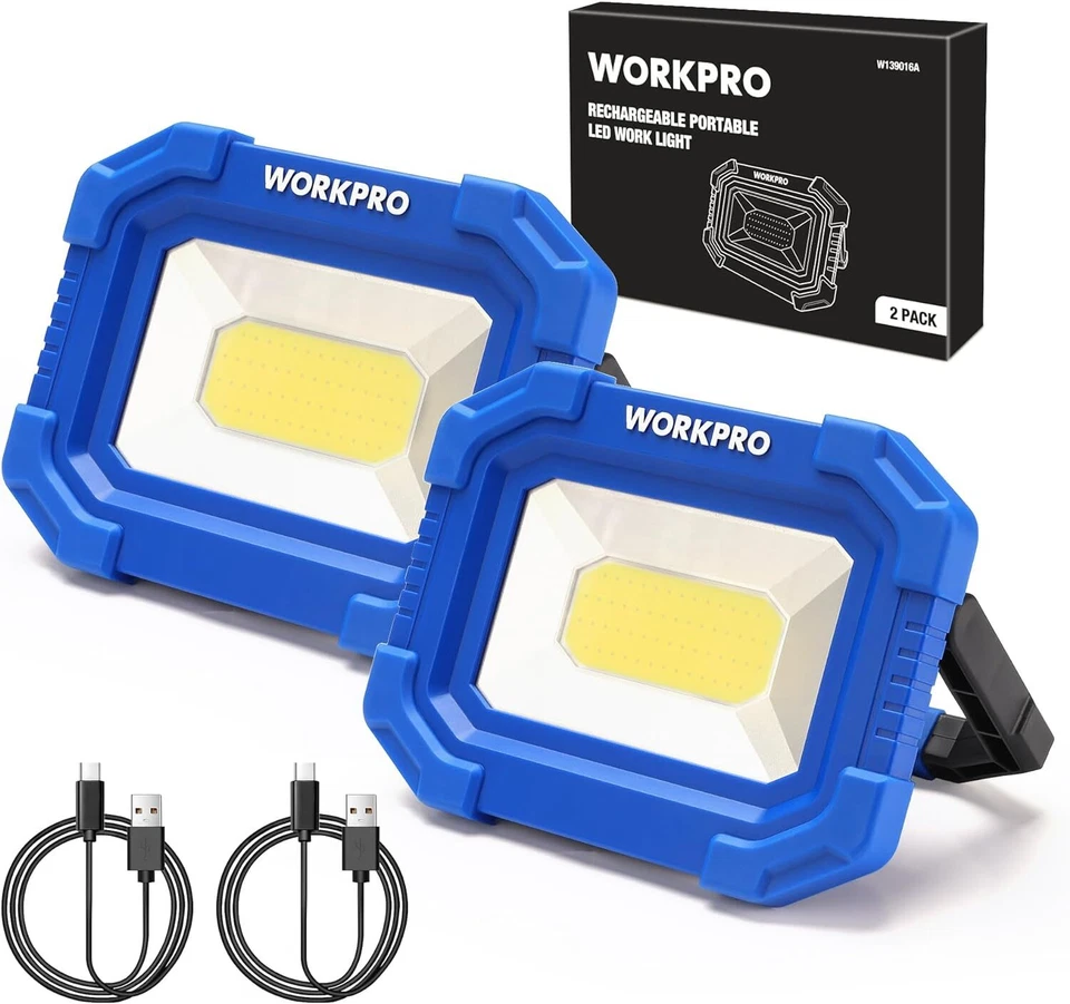 WORKPRO 2Pack Rechargeable 2000LM LED Work Light Magnetic Super Bright Worklight - Image 1 of 4