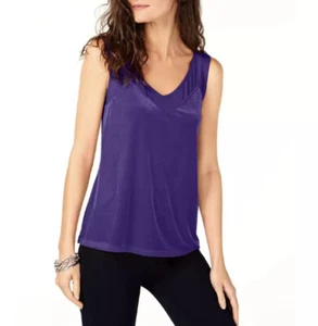 INC International Concepts Women's Purple Velvet Sheer-Inset Top XS $49 NWT - Picture 1 of 6