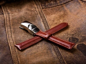 Vintage Leather Watch Strap 16mm Wristband Casual Red Bracelet - Picture 1 of 6