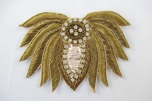Patch SewOn Butterfly Rhinestone Bullion Embroidered GoldenMetallic Sewing Craft - Picture 1 of 5
