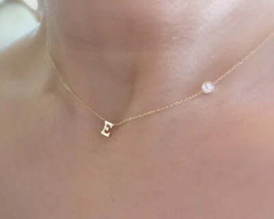 INITIAL DIAMOND SOLITAIRE NECKLACE 14K GOLD 0.10 CT SI1 Clarity G COLOR - Image 1 of 3