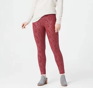 Women with Control Petite Embossed Ponte Royale Leggings Cabernet PM A372066 - Picture 1 of 3