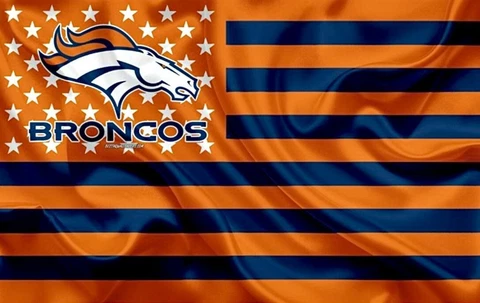 (2) Denver Broncos Wavy Stars & Stripes Flag Vinyl Stickers 5x3.15 Car Decal Cover