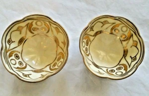 Nippon China Two Nut Serving Bowls Hand Painted Cream & Gold 1" X 2.25" - Picture 1 of 5
