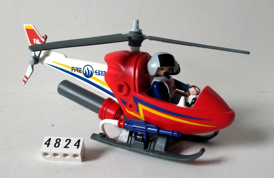Playmobil Réf 4824 - Hélicoptère sauvetage feu pompiers avec pilote - Photo 1/4