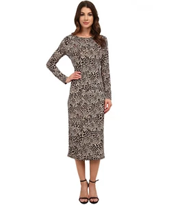Vince Camuto Womens Animal Era Long Sleeve Bodycon Midi Dress Brown Size XS 293 - Picture 1 of 5
