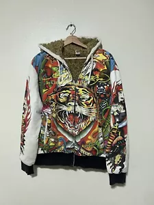 Vintage Ed Hardy Christian Audiger Rare Sherpa Zip Hoodie Size Large Tiger Y2K - Bild 1 von 16