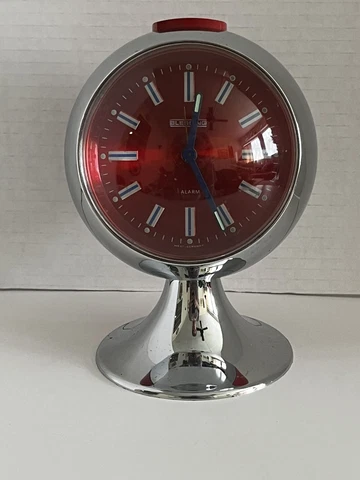 Vintage MCM Blessing Pedestal Alarm Clock Atomic SPACE AGE Red Chrome W Germany Cover
