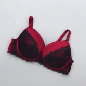 NWT CACIQUE RED SATIN WITH BLACK LACE PUSH UP PLUNGE SEXY BRA 44C - Picture 1 of 4