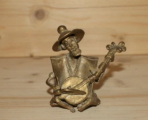 Vintage hand made bronze figurine African man play on banjo - Picture 1 of 12