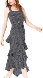 bar III Women's Ruffled A-line Midi Dress Polka Dots Zipper Backless Grey Size 4 - Picture 1 of 3