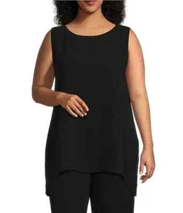 EILEEN FISHER NWT Black Silk Georgette Crepe Bateau Neck Tank - Plus Size 3X - Picture 1 of 4