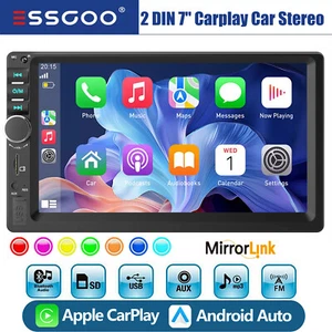 Double DIN 7" Car Stereo w/ Wireless Carplay & Android Auto BT USB AUX Head Unit - Picture 1 of 16