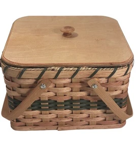 Amish Doble Pastel Portador Cuadrado Hecho a Mano Estilo Jengibre Cesta Manijas Columpios - Imagen 1 de 22