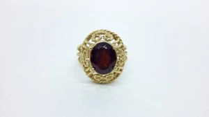 Ladies 14K P for Plum Yellow Gold Garnet Gemstone Filigree Ring - Picture 1 of 7
