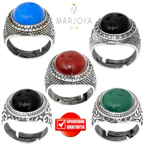 Anello sigillo uomo in argento 925 con onice,giada,corniola e quarzo azzurro - Imagen 1 de 29