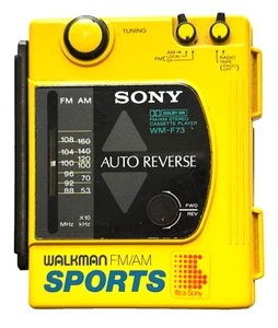 RADIO STEREO SONY SPORTS WALKMAN FM/AM GIALLO WM-F63/73 LETTORE NASTRO NON FUNZIONANTE - Foto 1 di 6