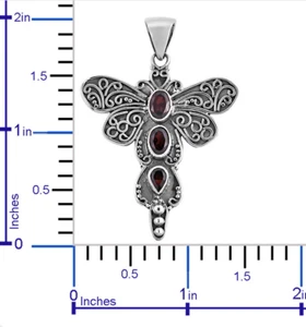 Dragonfly Mozambique garnet pendant 2.28 tcw 6.46 gr 925 sterling silver gift - Picture 1 of 5