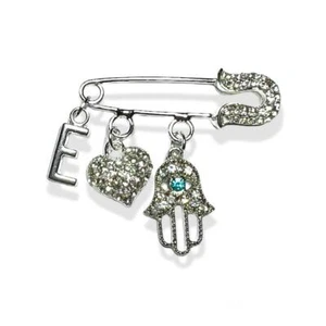 Safety Pins Letters charms Silver plated brooches zirconia baby gifts accessory - Picture 1 of 29