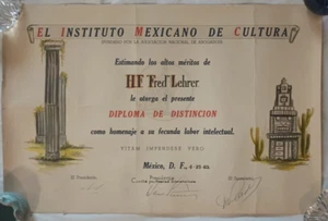 Vintage Diploma 1960s Ornate Large - Mexican Cultural Institute - Mexico - Picture 1 of 5