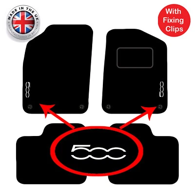 Tailored Carmats fits Fiat 500 2012+ Onwards, 4pc set, 4 Clips & LOGOS - Image 1 of 4