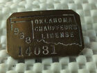Vintage 1938 Oklahoma Chauffeur License Brass Pin Drivers Badge Oklahoma Rare