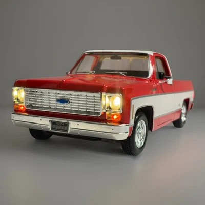 Cool 1974 Chevrolet C-10 Pickup Truck Cheyenne Red/White 1:18 WORKING LIGHTS - Image 1 of 4