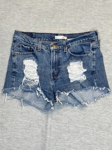 Pantaloncini Levi's Cut Off 515 donna orlo sfilacciato invecchiato linguetta rossa taglia 8 vita 30 - Foto 1 di 9