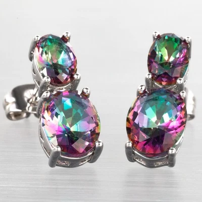 5x7 and 7x9 Oval Rainbow Mystic Topaz Silver Jewelry Stud Pierced Earrings - Image 1 of 4