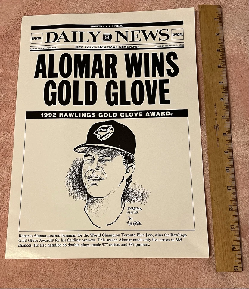 Póster ganador del guante de oro Roberto Alomar Toronto Blue Jays 1992 de Bill Gallo Foto 1 de 1